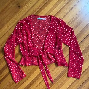 Sheer red polka dot front tie crop top